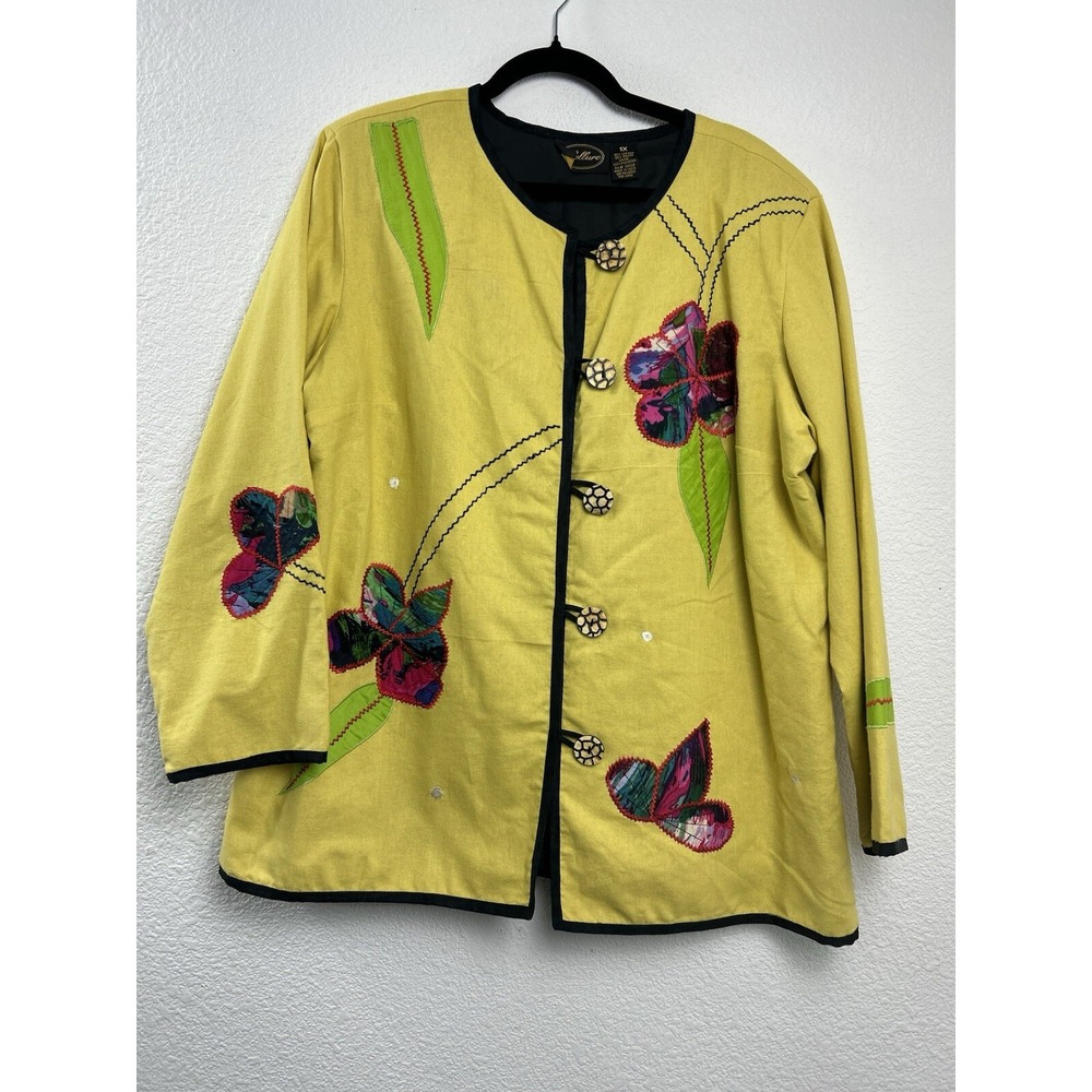 Vintage Allure Asian Inspired Embroidered‎ Floral Jacket Size Medium Artsy Boho